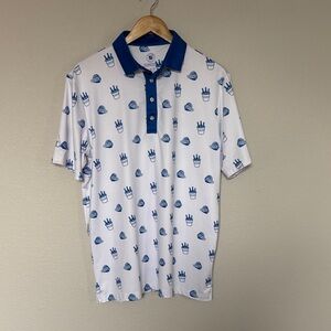 Coby Stevens “Buckets” Blue and White  Men's Golf  Polo Shirt Size Medium